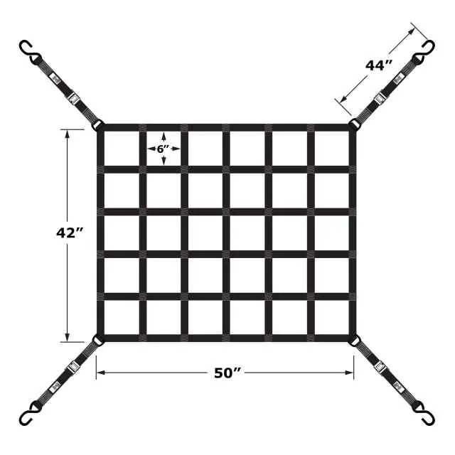 42" x 50" Extra Short Bed Truck Cargo Net with Cam Buckles & S-Hooks