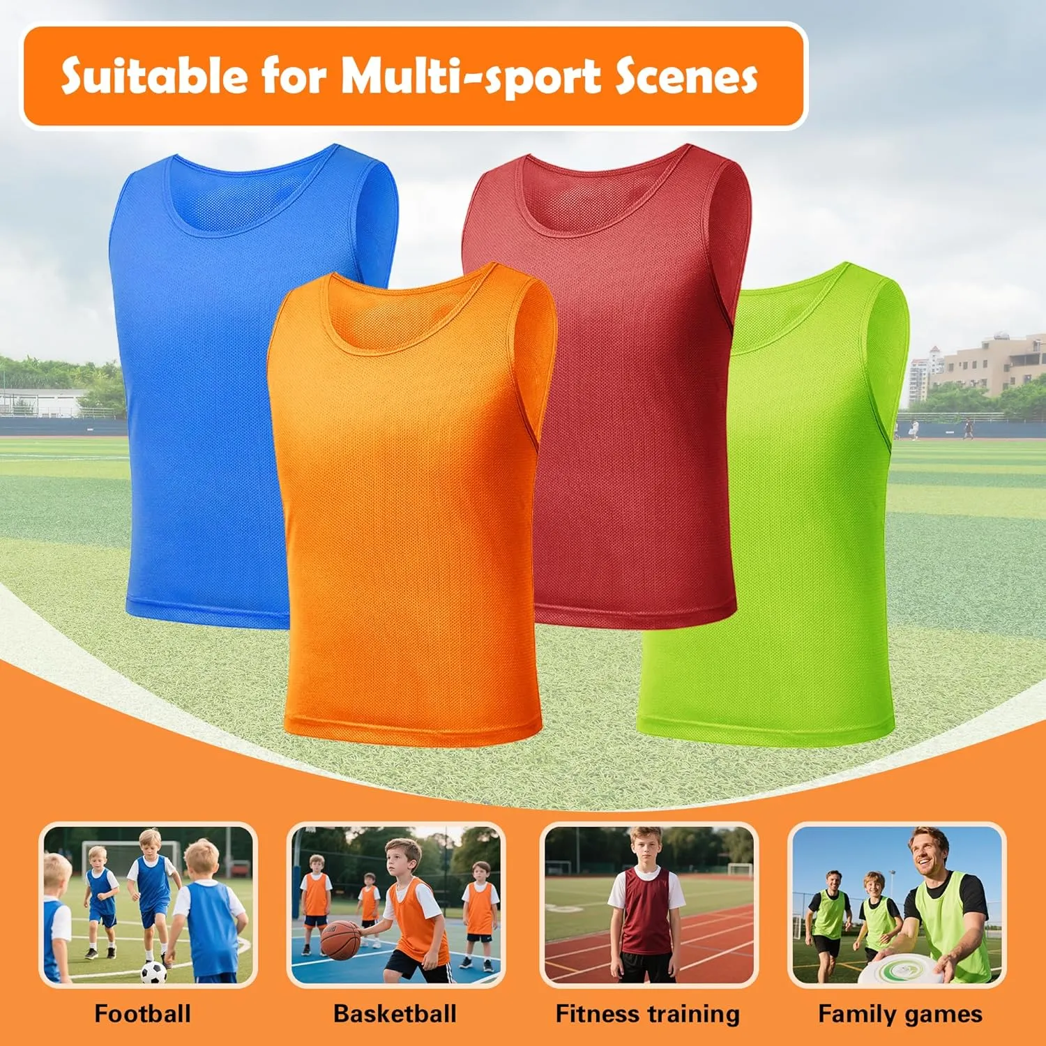6 Pack Pinnies for Adult/Youth/Kids, Sports Pennies for Soccer Basketball Football Team, Scrimmage Practice Jerseys