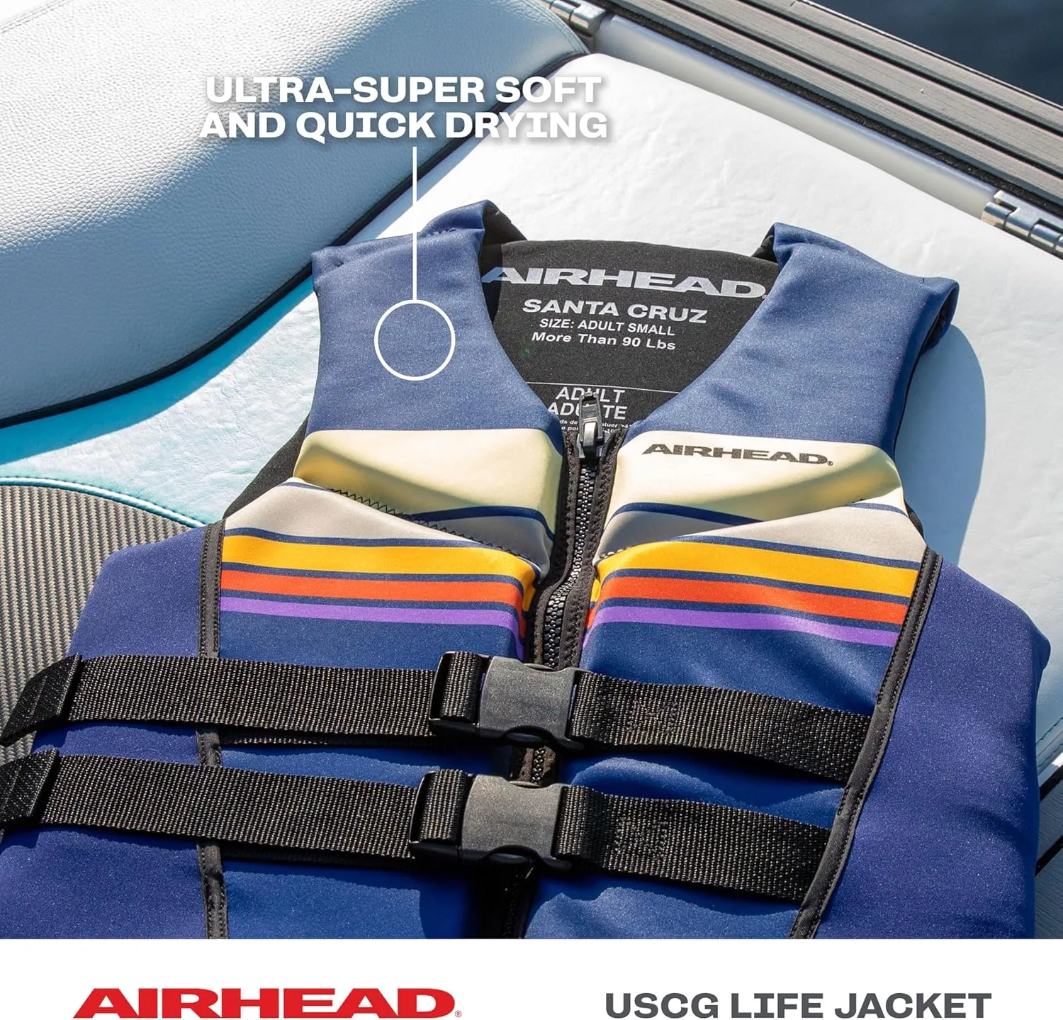 Airhead Santa Cruz Life Vest Multiple Sizes - Swim Vests for Adults, Children & Youth - Kwik Dry Neolite Fabric - USCG Approved