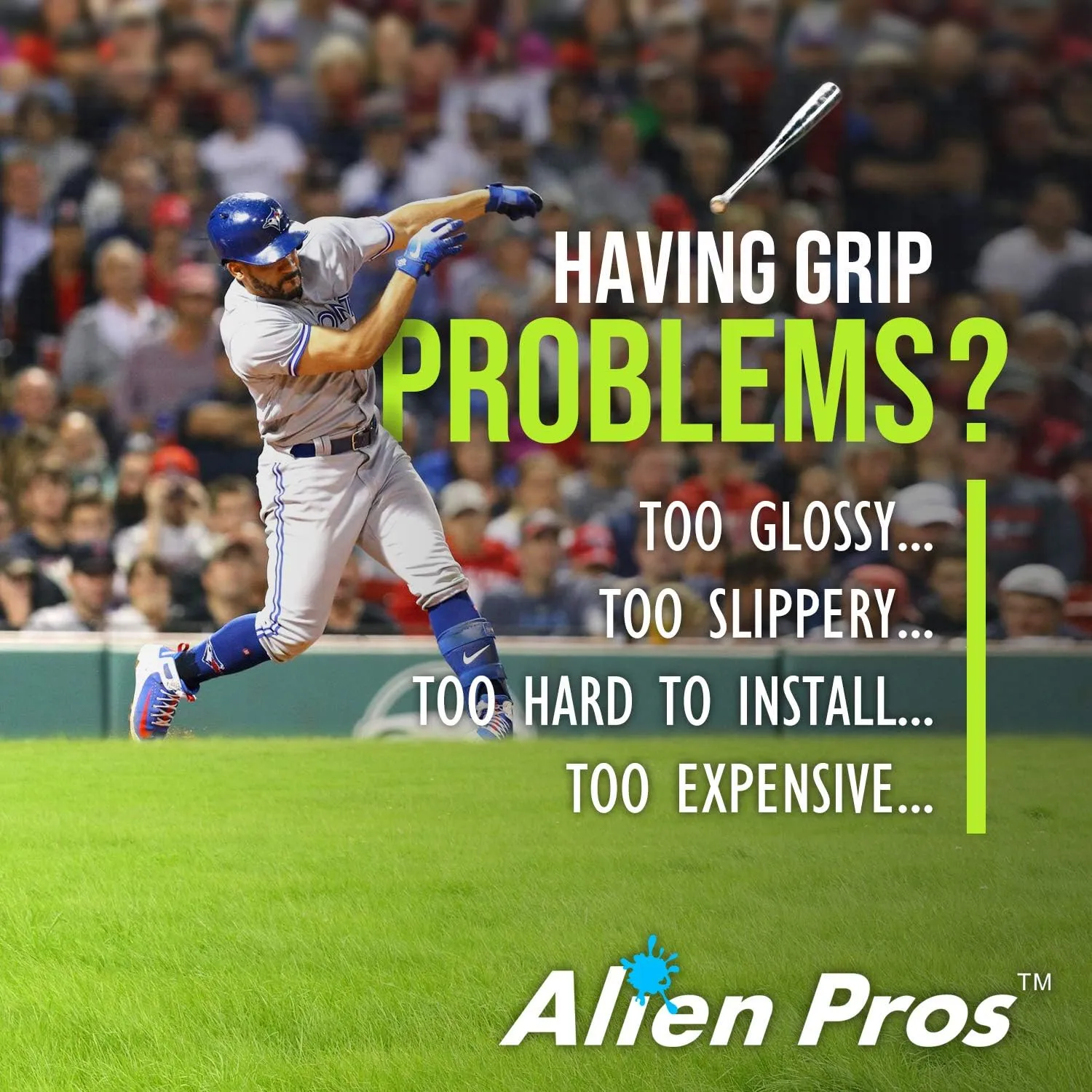 ALIEN PROS Bat Grip Tape for Baseball 1.1 MM (2 Pack) - Precut and Pro Quality Bat Tape - Wrap Your Bat for an Epic Home Run - Replacement for Old Baseball bat Grip