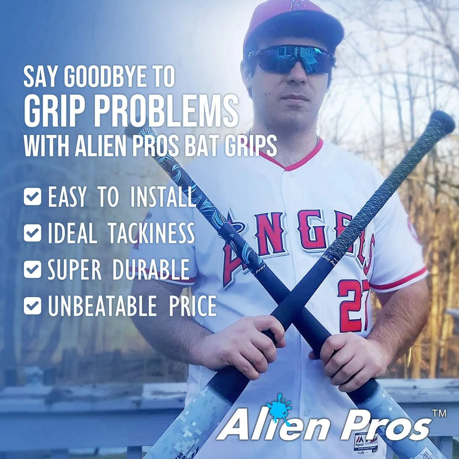 ALIEN PROS Bat Grip Tape for Baseball 1.1 MM (2 Pack) - Precut and Pro Quality Bat Tape - Wrap Your Bat for an Epic Home Run - Replacement for Old Baseball bat Grip