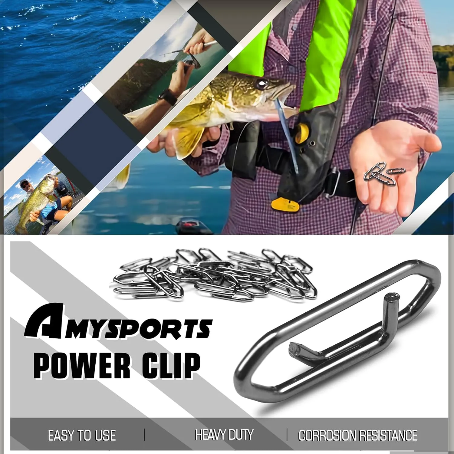 AMYSPORTS High Strength Fishing Snap Saltwater Stainless Connector Snaps Swivels Tackle Steel Power Fishing Clip Lure Quick Change Black Nickel