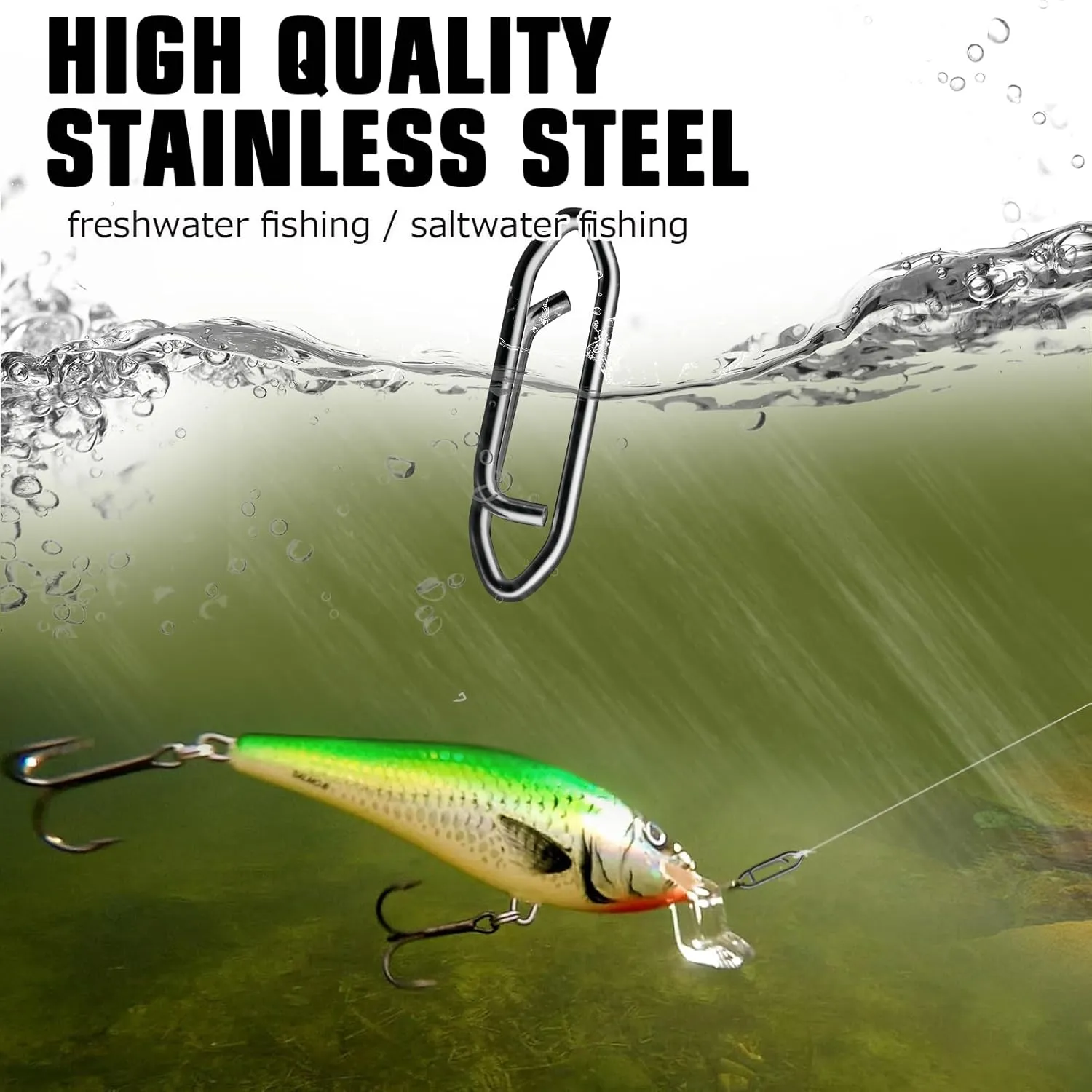 AMYSPORTS High Strength Fishing Snap Saltwater Stainless Connector Snaps Swivels Tackle Steel Power Fishing Clip Lure Quick Change Black Nickel