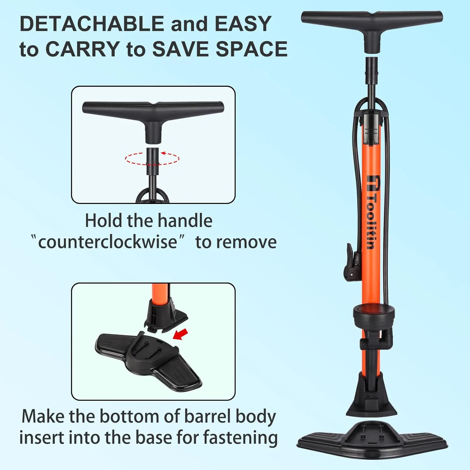 Bike Pump with Gauge,High Pressure,Floor Bicycle Pump Compatible with Presta and Schrader Valve,Bike Tire Pump for Road Bike,MTB,Hybrid,Balls