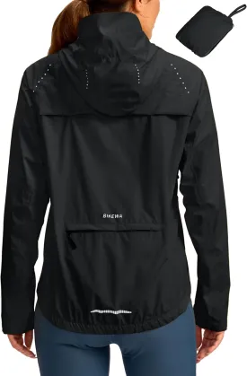 Bikewa Women's Cycling Rain Jackets Waterproof Windbreaker Lightweight Running Windproof Reflective Jacket Packable Hooded