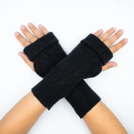 Black Cable Cashmere Fingerless Gloves