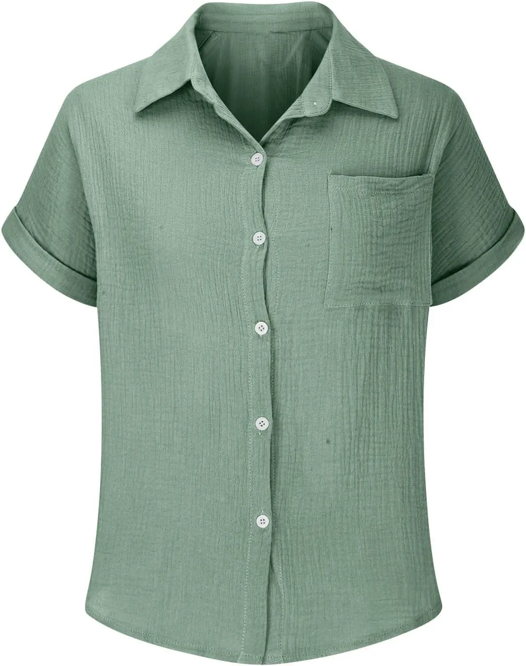 Button Down Shirts for Women Short Sleeve Shirt 2025 Summer Wrinkled V Neck T Shirt Tops Home Beach Blouse with Pocket