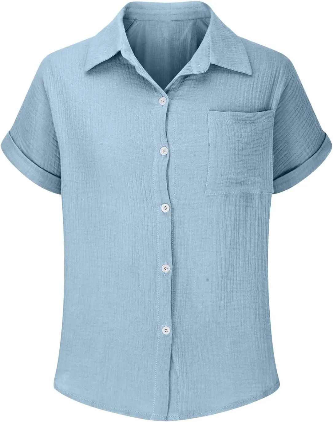 Button Down Shirts for Women Short Sleeve Shirt 2025 Summer Wrinkled V Neck T Shirt Tops Home Beach Blouse with Pocket