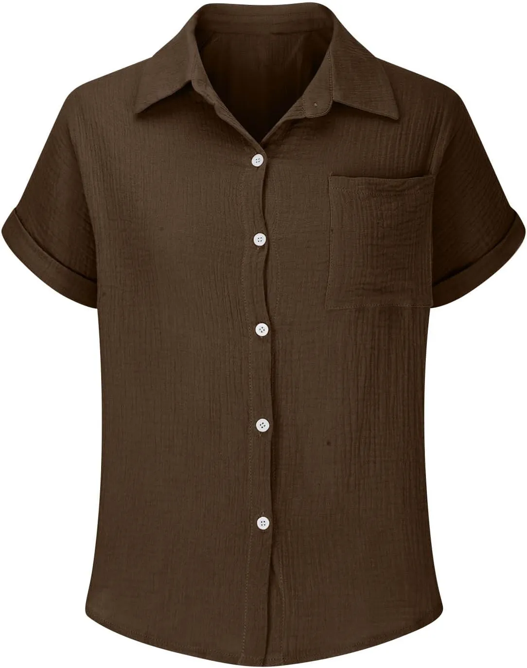 Button Down Shirts for Women Short Sleeve Shirt 2025 Summer Wrinkled V Neck T Shirt Tops Home Beach Blouse with Pocket