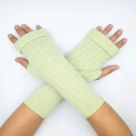 Celery Green Rib Cashmere Fingerless Gloves