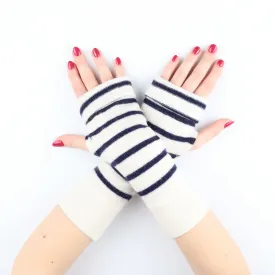 Cream and Navy Stripe Fingerless Gloves