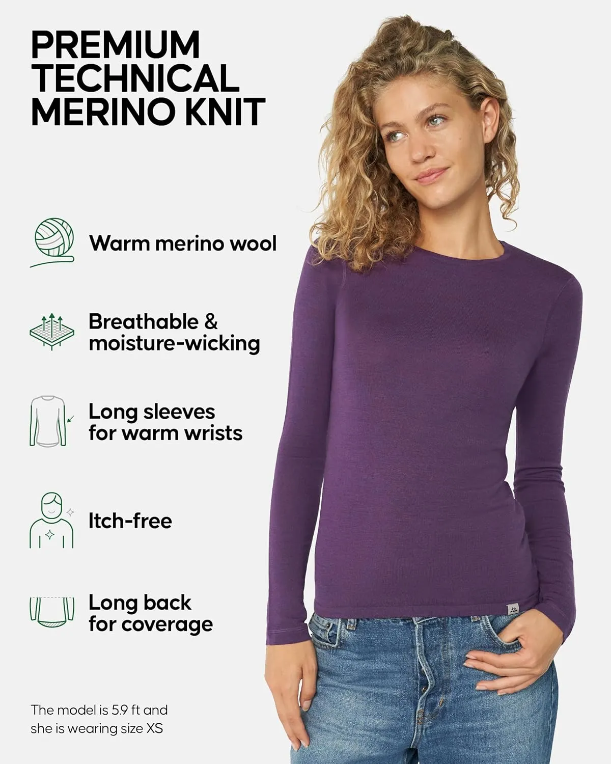 DANISH ENDURANCE Merino Wool Long Sleeve for Women, Thermal Vests for Women, Base Layer Underwear Tops, Winter Thermals