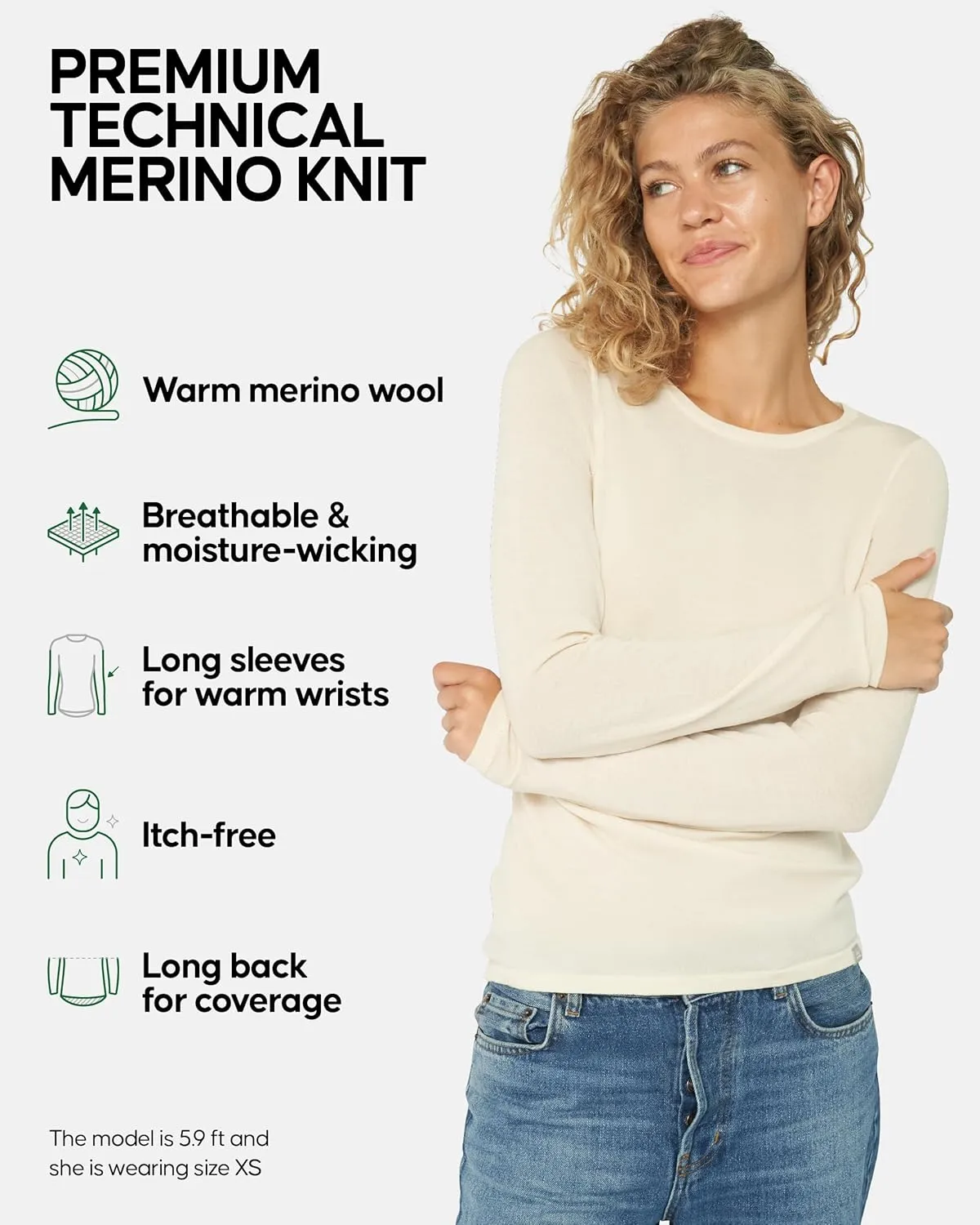 DANISH ENDURANCE Merino Wool Long Sleeve for Women, Thermal Vests for Women, Base Layer Underwear Tops, Winter Thermals