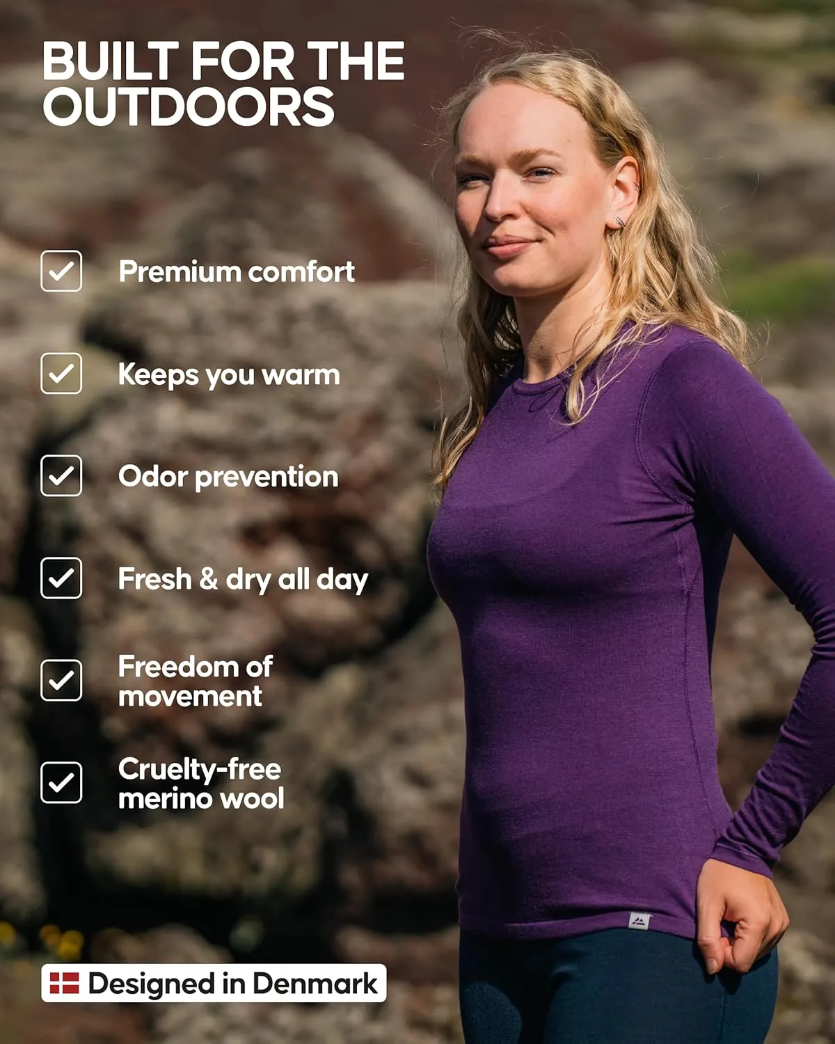 DANISH ENDURANCE Merino Wool Long Sleeve for Women, Thermal Vests for Women, Base Layer Underwear Tops, Winter Thermals
