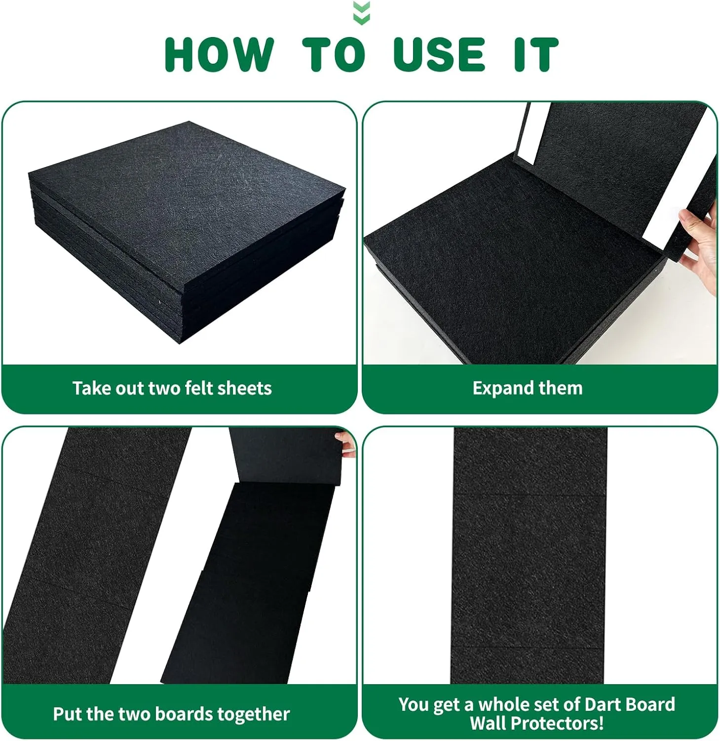 Dart Board Wall Protector Self-Adhesive Wall Surround Board Dart Board Black Felt Wall Tiles Cork Dart Board Backer Cork Board Felt Dartboard Wall Protection