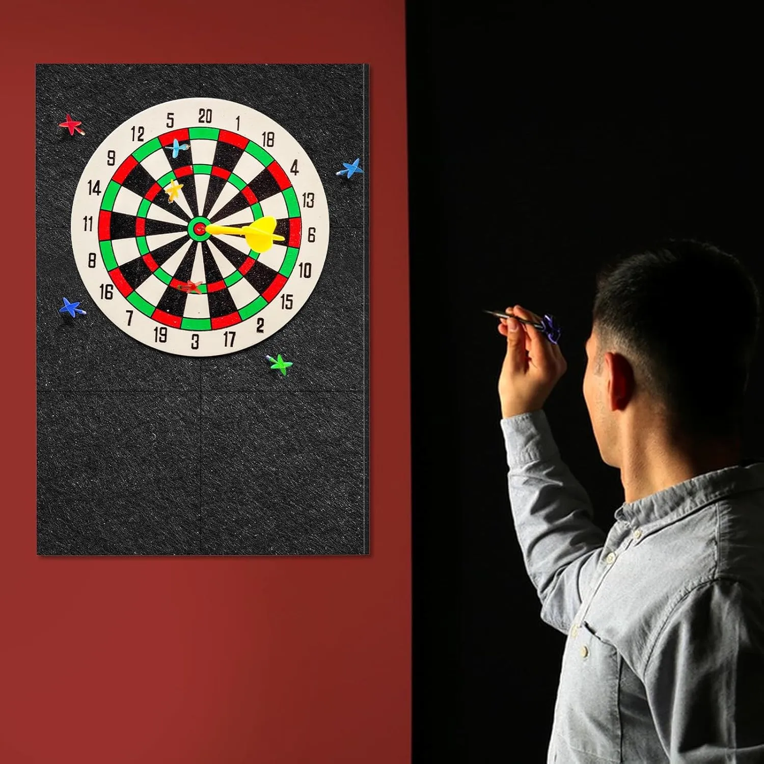Dart Board Wall Protector Self-Adhesive Wall Surround Board Dart Board Black Felt Wall Tiles Cork Dart Board Backer Cork Board Felt Dartboard Wall Protection
