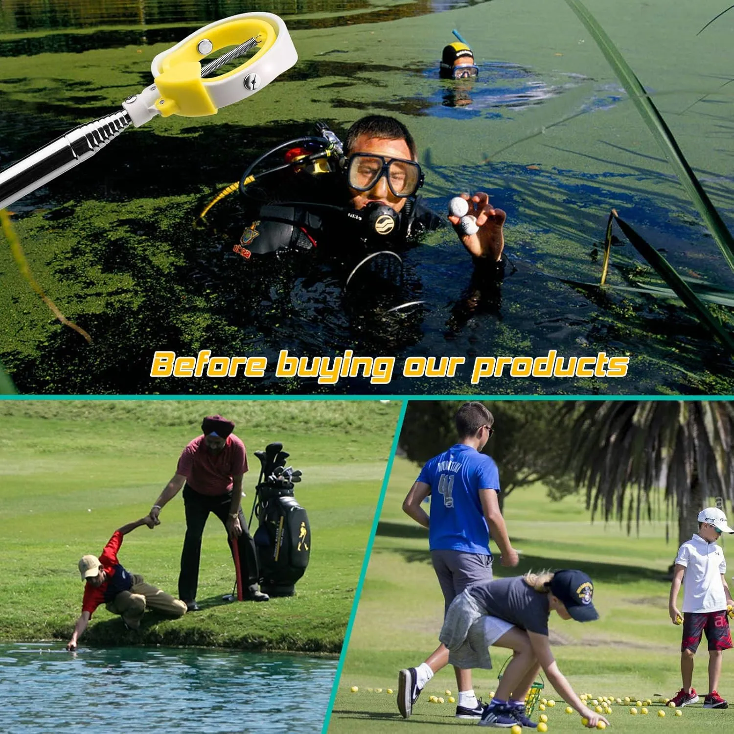 Golf Ball Retriever, Golf Ball Retrievers Telescopic for Water with Spring Release-Ready Head, Balls Retriever Tool Golf with Locking Clip, Grabber Tool, Golf Accessories Golf Gift for Men