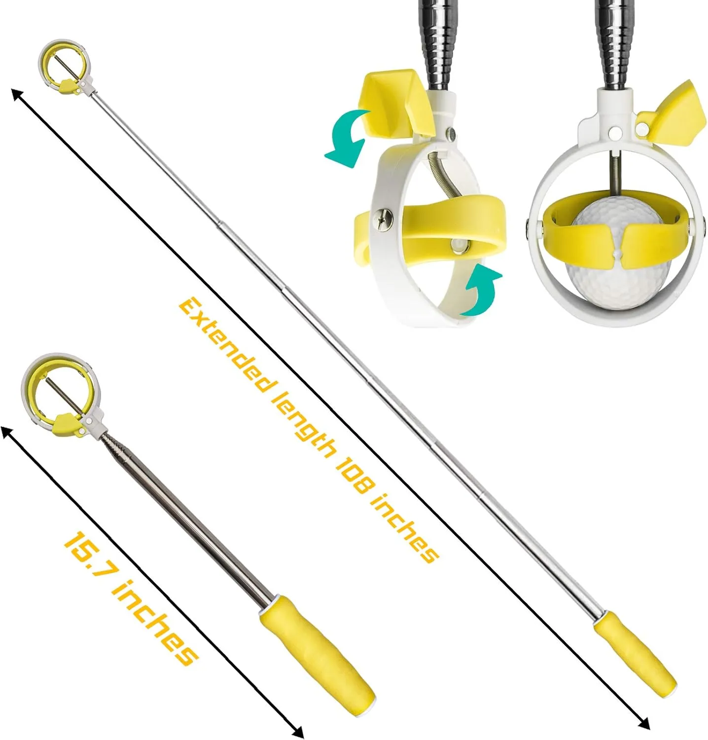 Golf Ball Retriever, Golf Ball Retrievers Telescopic for Water with Spring Release-Ready Head, Balls Retriever Tool Golf with Locking Clip, Grabber Tool, Golf Accessories Golf Gift for Men