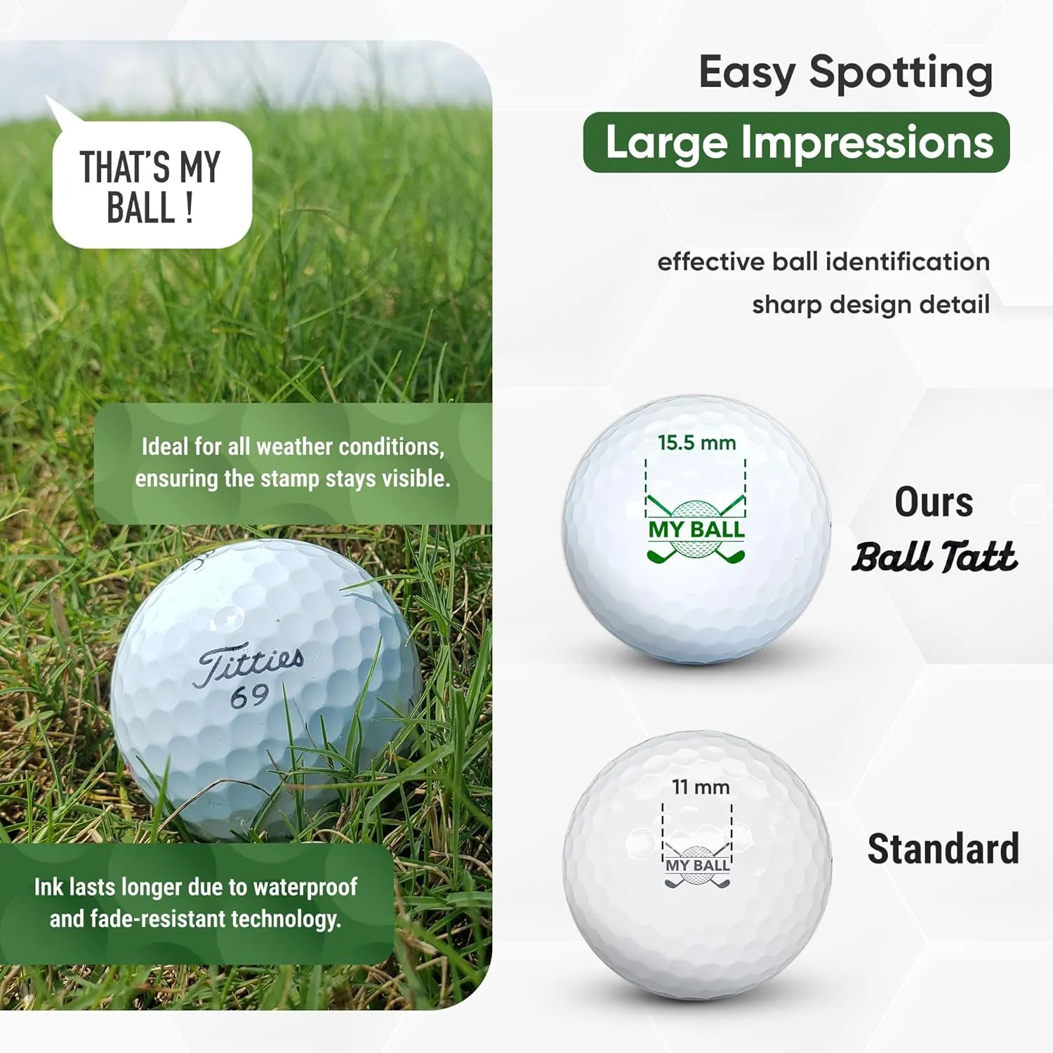 Golf Ball Stamp - Self-Inking Marker - Quick-Dry Permanent Marking Tool, No Leaks or Refills, Reusable & Waterproof Golfing Stamper - Ideal Gift for Golfers, Dads, (Golf Humor)