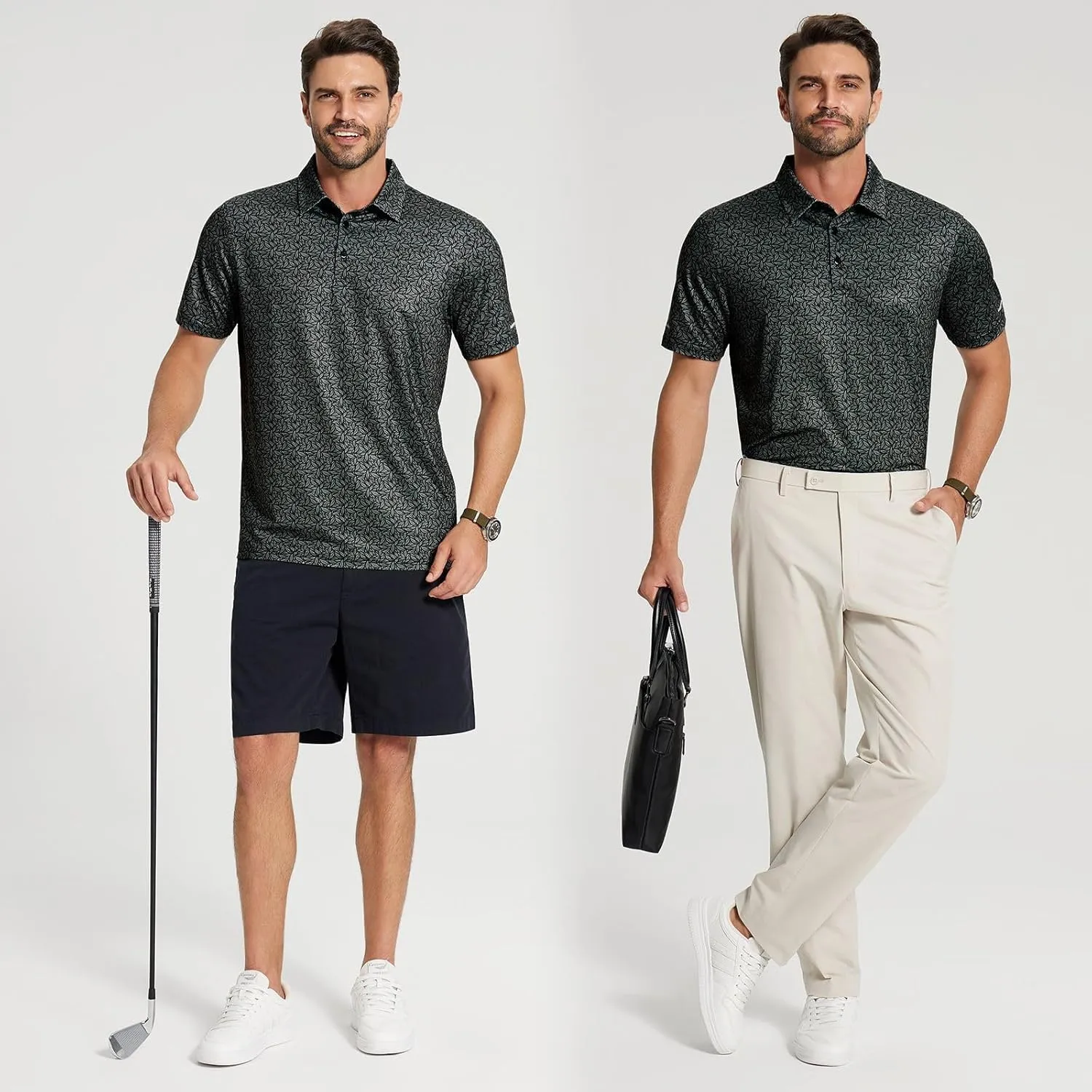 Golf Shirts for Men - Moisture Wicking Short Sleeve Performance Sport Casual Striped Collared Mens Polo Shirt