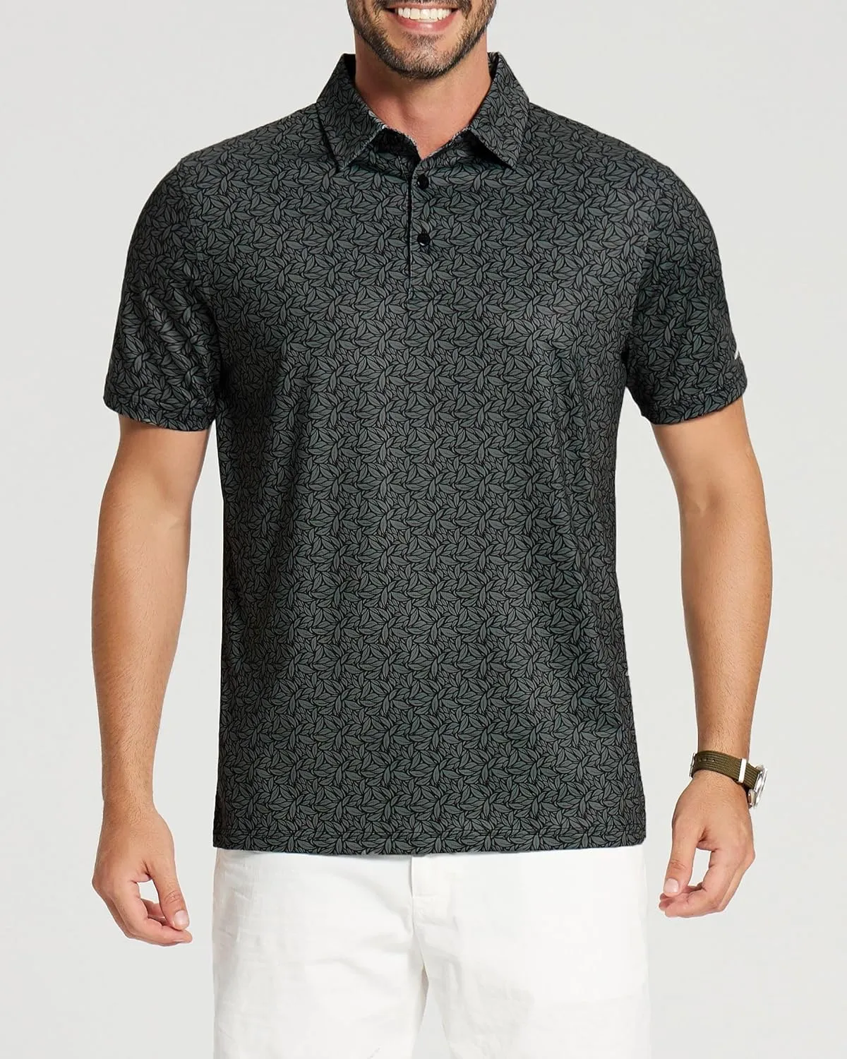 Golf Shirts for Men - Moisture Wicking Short Sleeve Performance Sport Casual Striped Collared Mens Polo Shirt