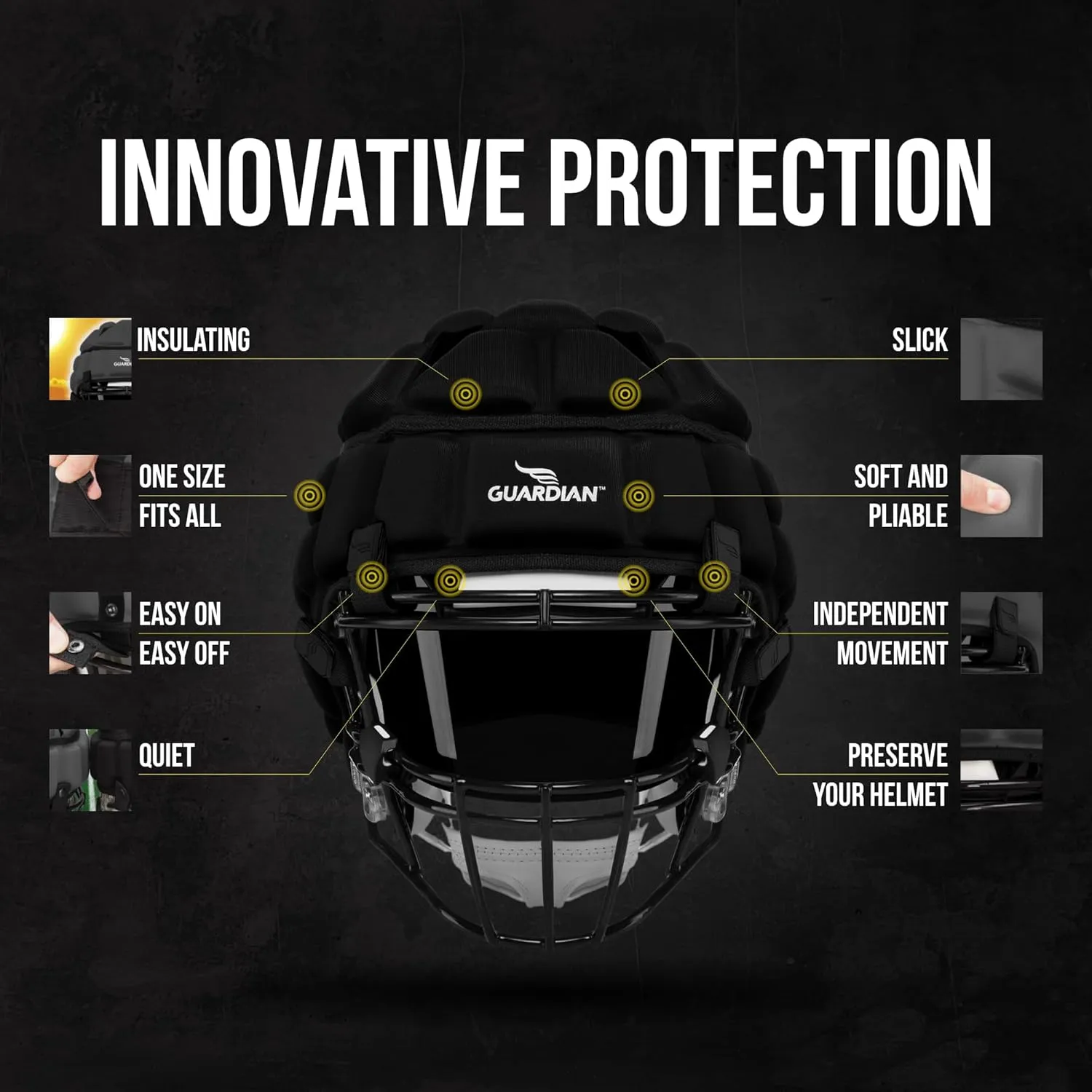 Guardian Cap - Soft-Shell Helmet Cover for Football and Lacrosse - Reduces Impact and Protects Helmets - One Size Fits All for Youth, High School, and College Programs