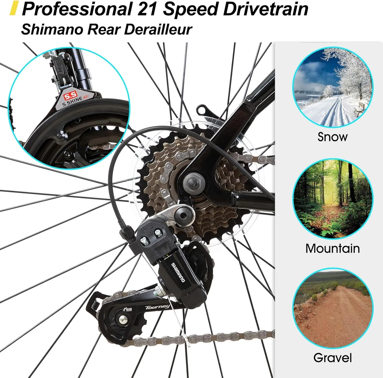 Hiland Adult 26 Inch Mountain Bike, Mens and Womens Bicycle with 21 Speed, High-Carbon Steel Frame Mountain Bicycle, Sport MTB for Men Women