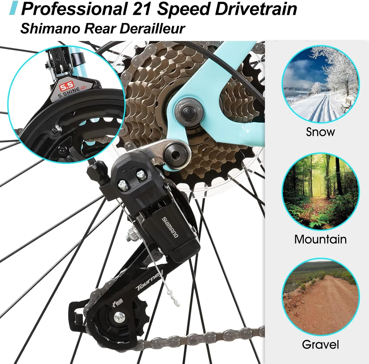 Hiland Adult 26 Inch Mountain Bike, Mens and Womens Bicycle with 21 Speed, High-Carbon Steel Frame Mountain Bicycle, Sport MTB for Men Women