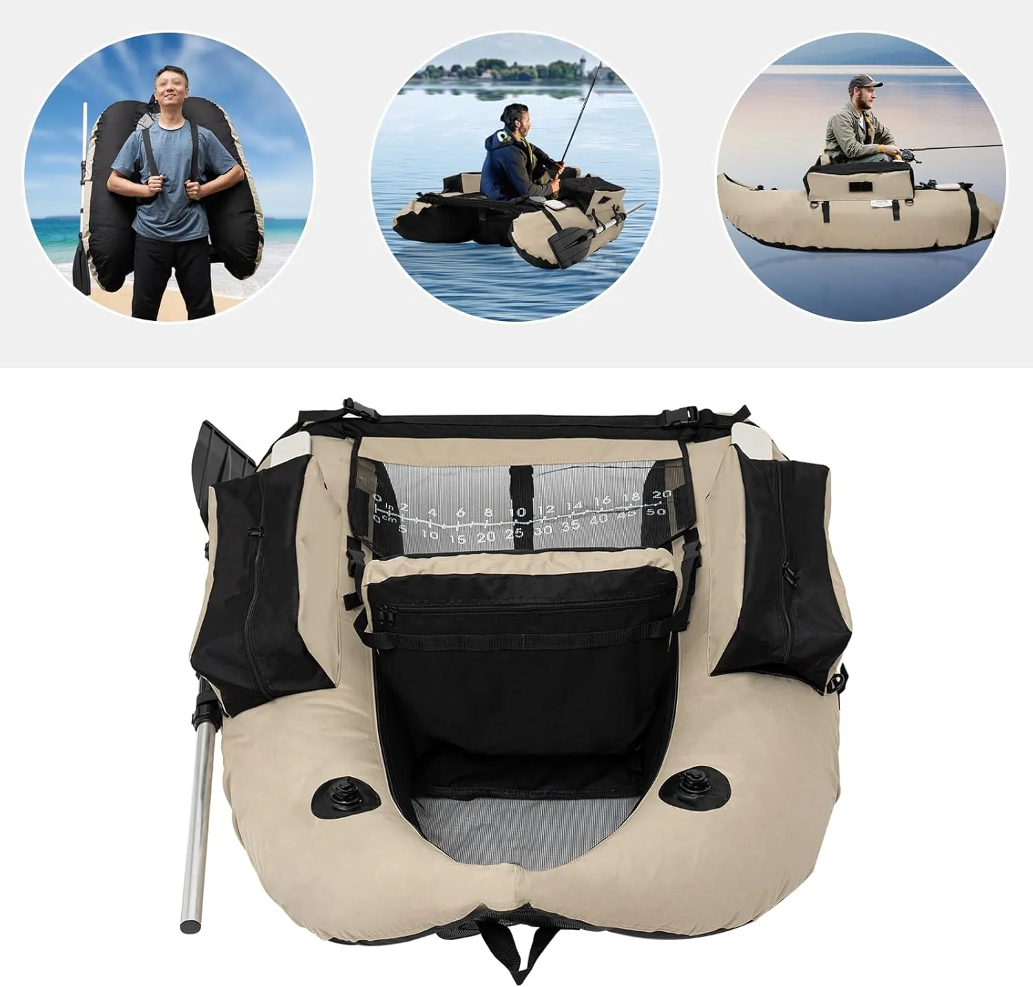 Inflatable Fishing Boat with 90-180 Adjustable Backrest, 286.6lbs Load Capacity, Hand Pump, and Storage Pockets, Ideal for Outdoor Fishing, Rafting, and Exploring