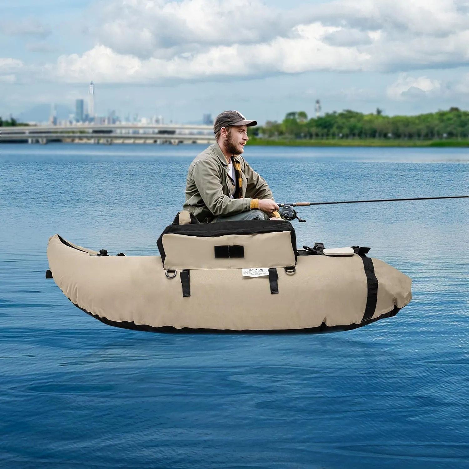 Inflatable Fishing Boat with 90-180 Adjustable Backrest, 286.6lbs Load Capacity, Hand Pump, and Storage Pockets, Ideal for Outdoor Fishing, Rafting, and Exploring