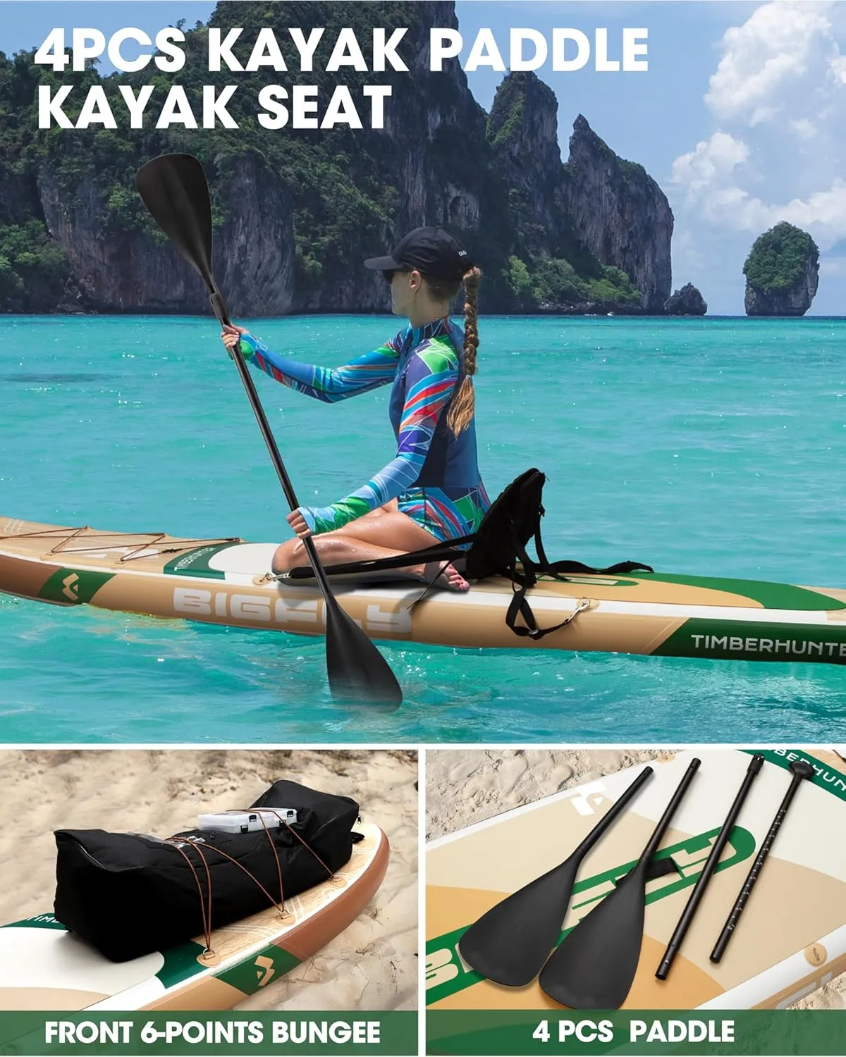 Inflatable Stand Up Paddle Board 11*34*6, Blow Up Paddle Board for Adults,with Detachable Fins, Pump, Floating Paddle, Safety Leash,Backpack