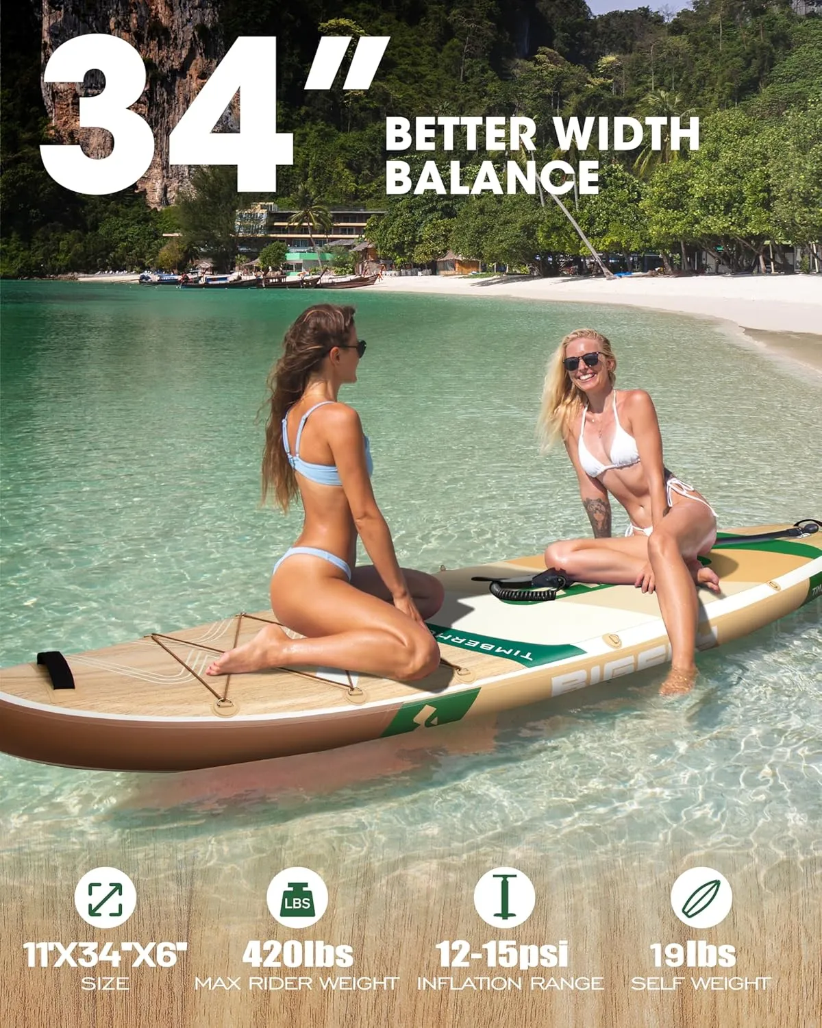 Inflatable Stand Up Paddle Board 11*34*6, Blow Up Paddle Board for Adults,with Detachable Fins, Pump, Floating Paddle, Safety Leash,Backpack