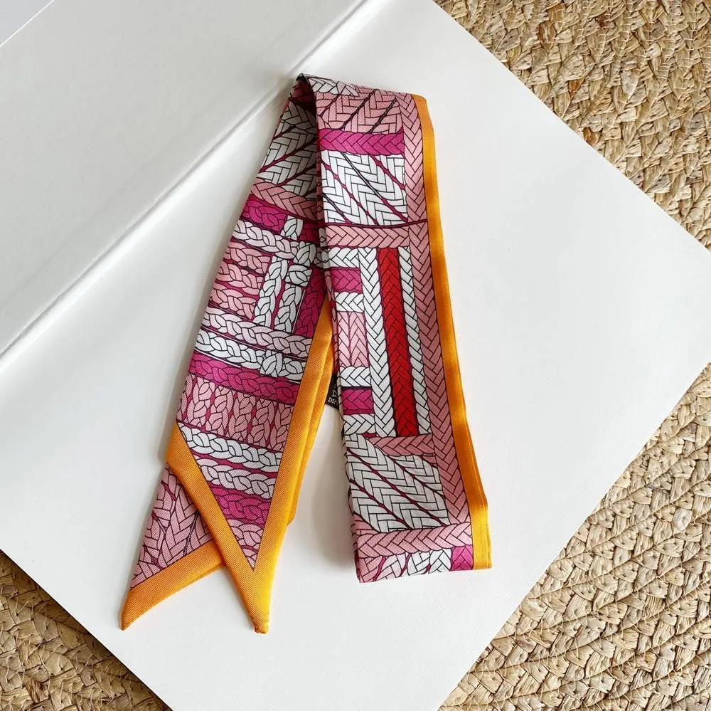 JERLA 100% Mulberry silk Scarf Head Hair Ribbon Handbag Handle wrap Tie Bundle Neckerchief Scarf for women