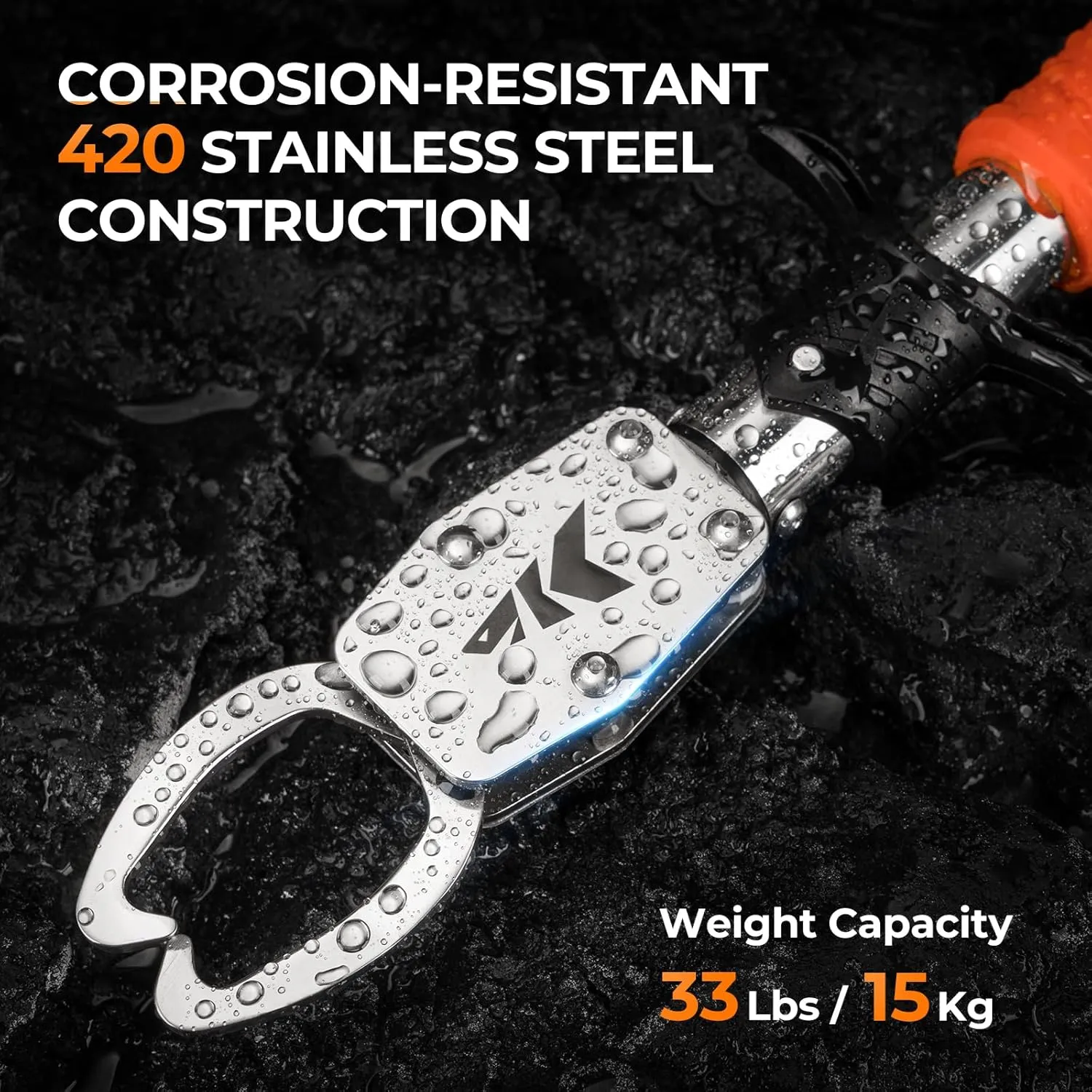 KastKing Paradox 9" Lip Grip, Corrosion-Resistant Stainless Steel Fish Landing Tool with Non-Slip Elastomer Handle, Easy-Use Trigger, Swivel Jaws, and Adjustable Wrist Strap for Secure Fishing