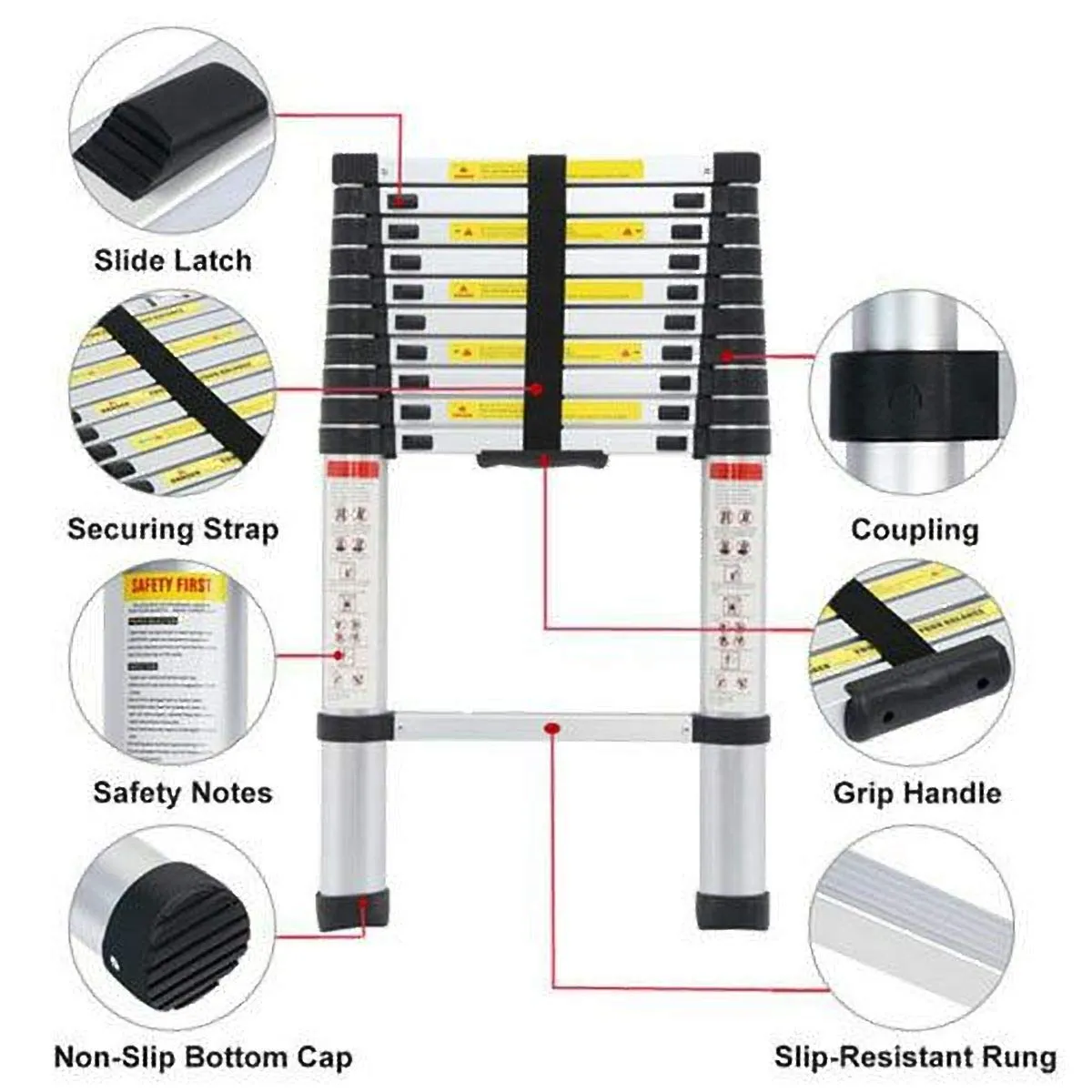 KRISHYAM® Portable Ultra-Stable Aluminium Folding Compactor Household and Outdoor Purpose, Large, 15-Steps Telescopic Ladder 4.4 Meter (14.5 Feet)