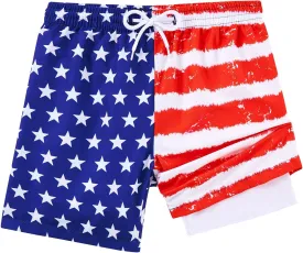Little Boys Swim Trunks with Boxer Mesh Liner Swim Shorts Kids Quick Dry Bathing Suit Swimwear 4-12T