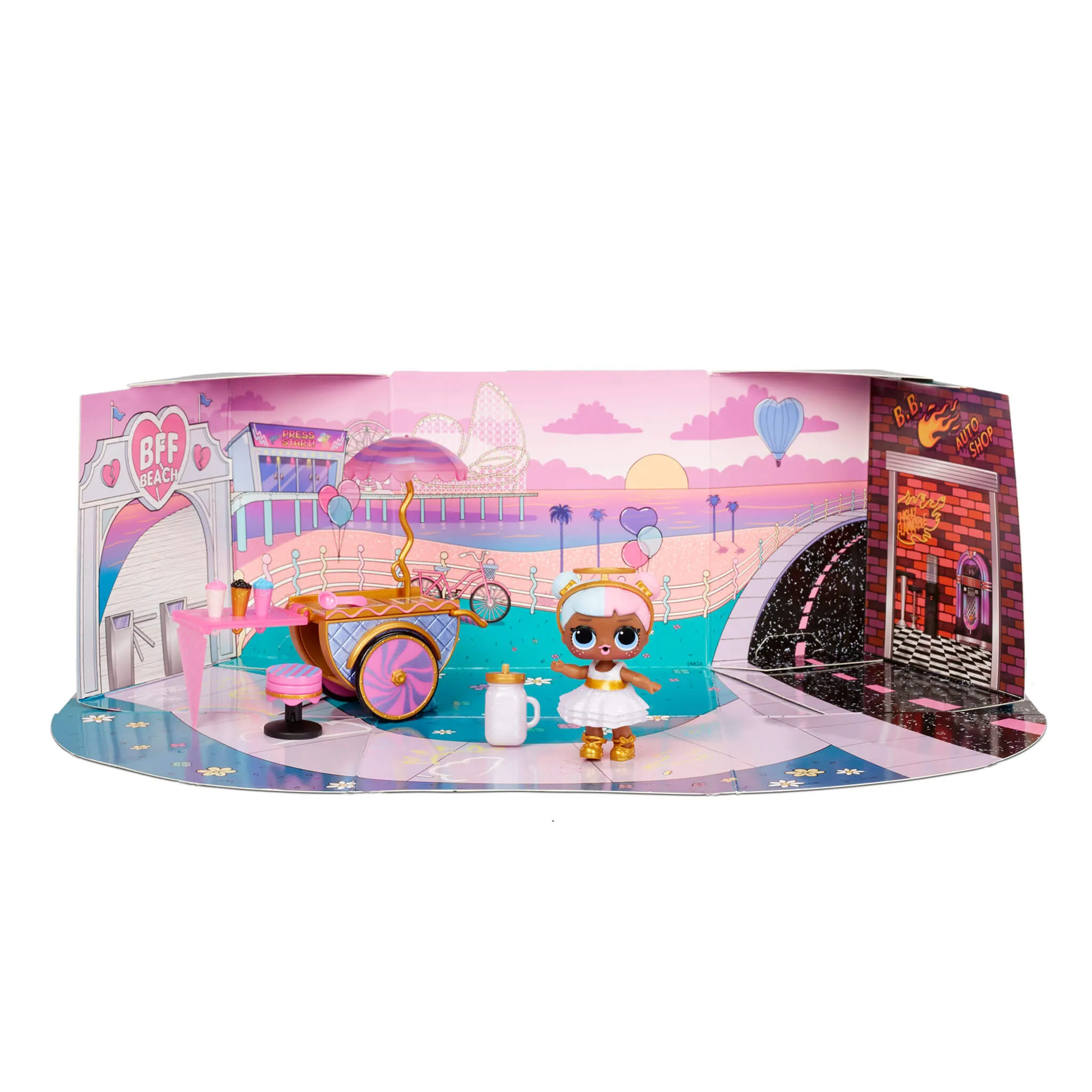 LOL Surprise Furniture Sweet Boardwalk with Sugar Doll and 10  Surprises