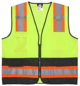 MCR Safety Lime,Class2,Black Bttm,Zip,Mesh X3