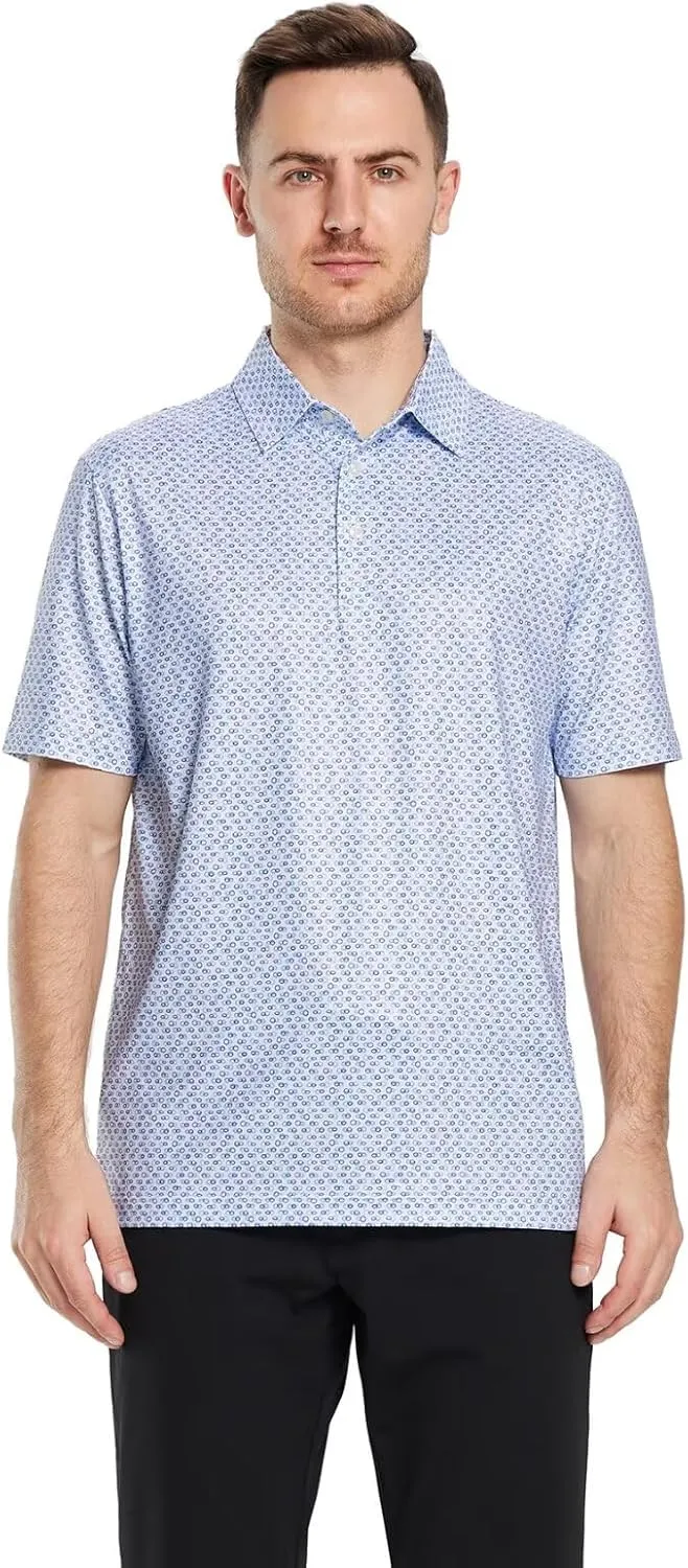 Men's Golf Polo Shirts Short Sleeve Striped Performance Moisture Wicking Dry Fit Golf Shirts for Men