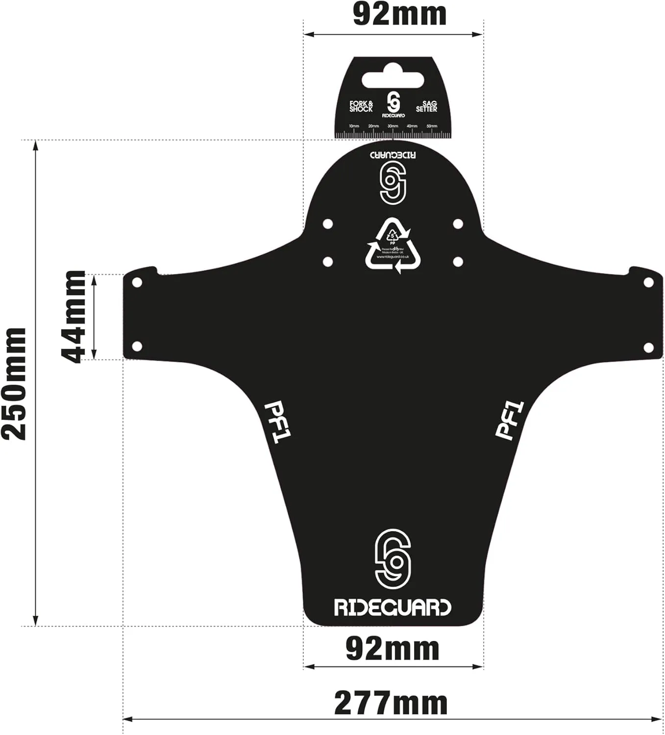 PF1 OceanX Front MTB Mudguard UK Made from 100% Recycled Fishing Nets 100% Recyclable. Mountain Bike Fits 24, 26, 27.5, 29, Plus Size and Fat Bikes.