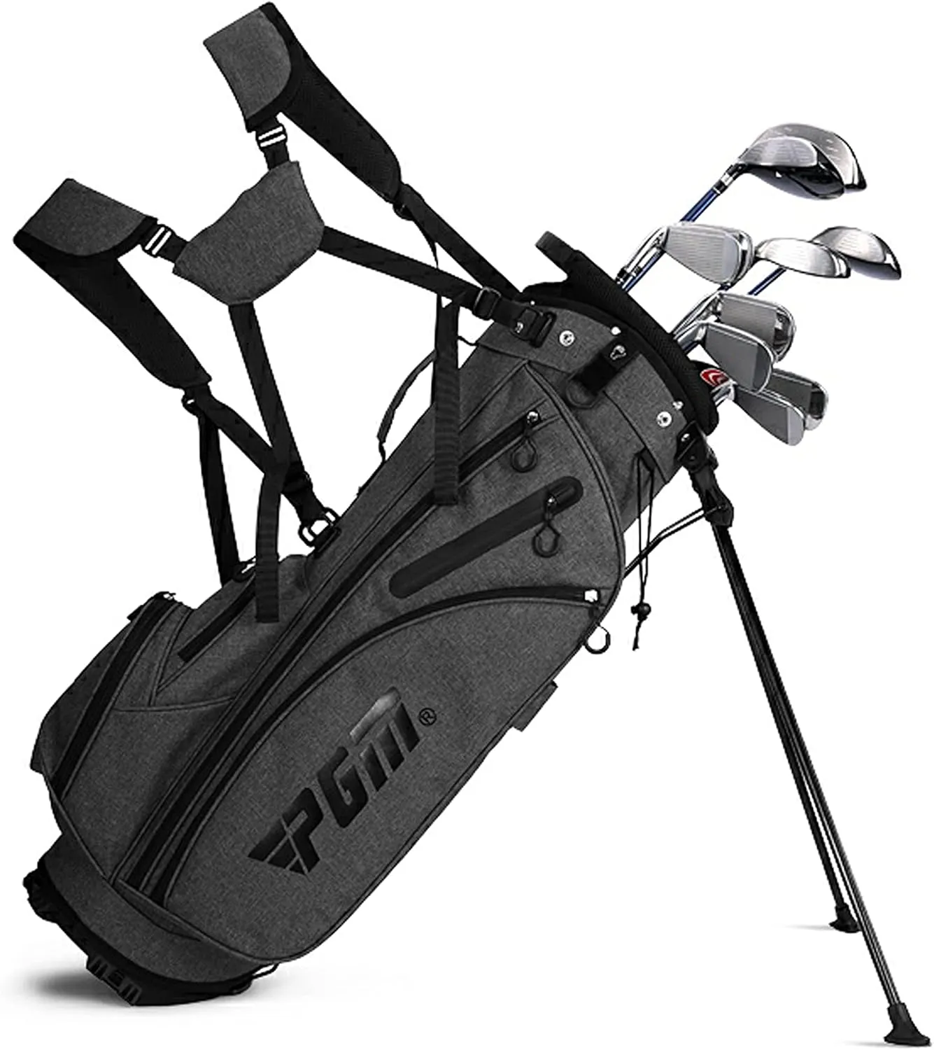 PGM Men's G300 Type 9/12 Pieces Complete Golf Club Set - Titanium #1 Driver, Draw-Biased Hybrid, High-Strength Stainless Steel Iron Set, High Forgiveness Putter, with Stand Bag