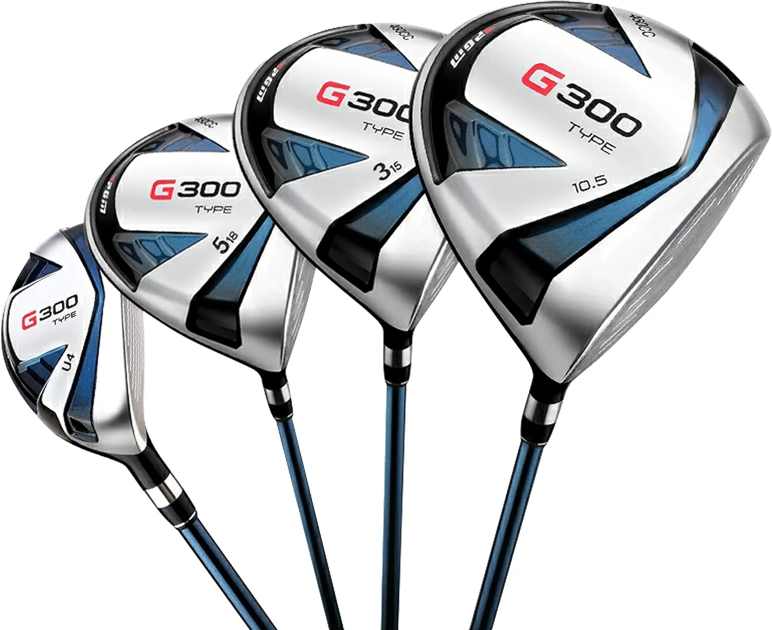 PGM Men's G300 Type 9/12 Pieces Complete Golf Club Set - Titanium #1 Driver, Draw-Biased Hybrid, High-Strength Stainless Steel Iron Set, High Forgiveness Putter, with Stand Bag