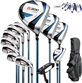 PGM Men's G300 Type 9/12 Pieces Complete Golf Club Set - Titanium #1 Driver, Draw-Biased Hybrid, High-Strength Stainless Steel Iron Set, High Forgiveness Putter, with Stand Bag