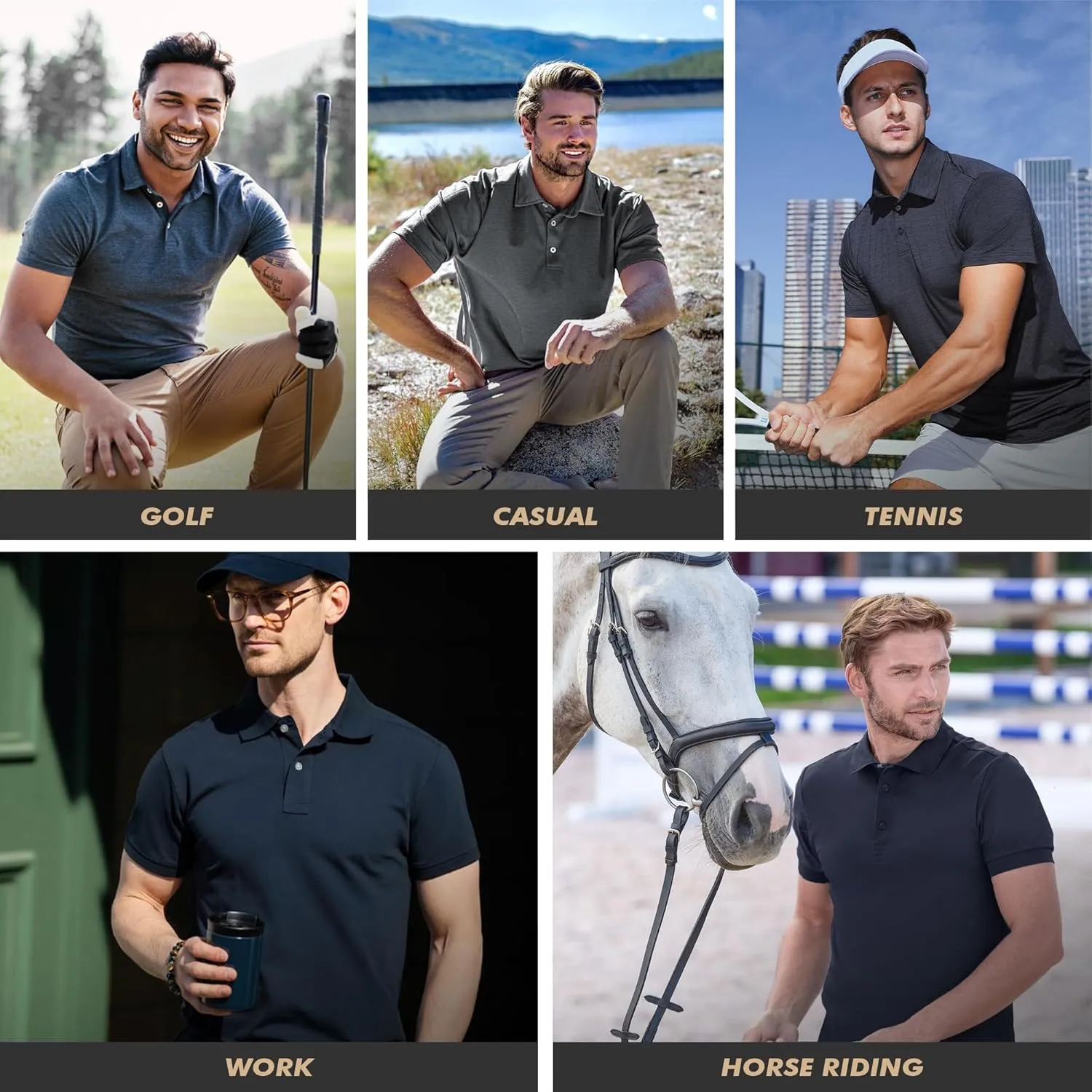 Polo Shirts for Men - Quick Dry Moisture Wicking Black Short Sleeve Performance Golf T Shirts for Casual Work Athletic