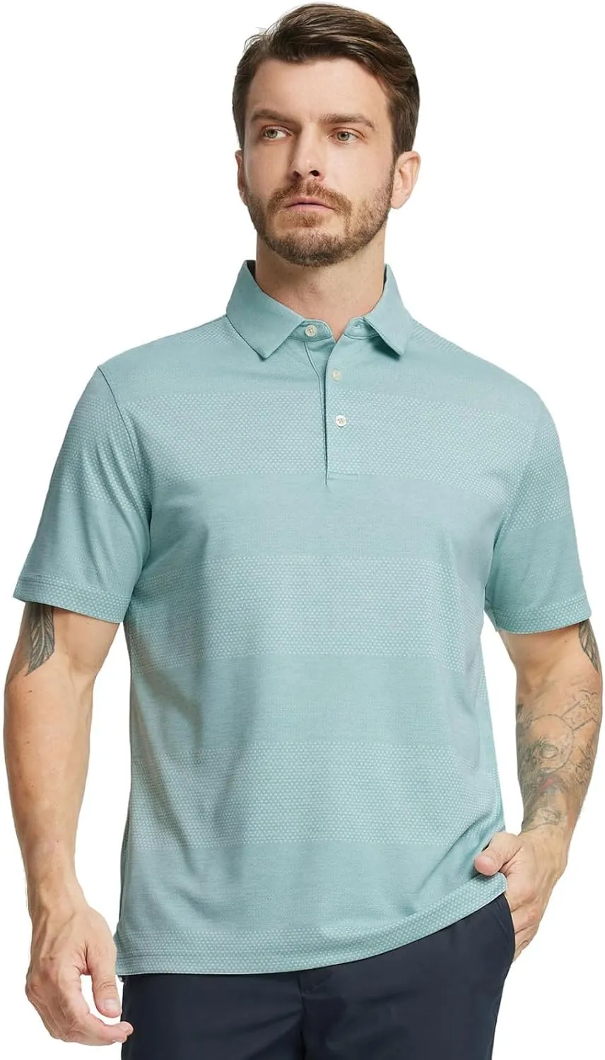 Rouen Golf Shirts for Men Dry Fit Short Sleeve Performance Moisture Wicking Casual Texture Heather Jacquard Mens Polo Shirts