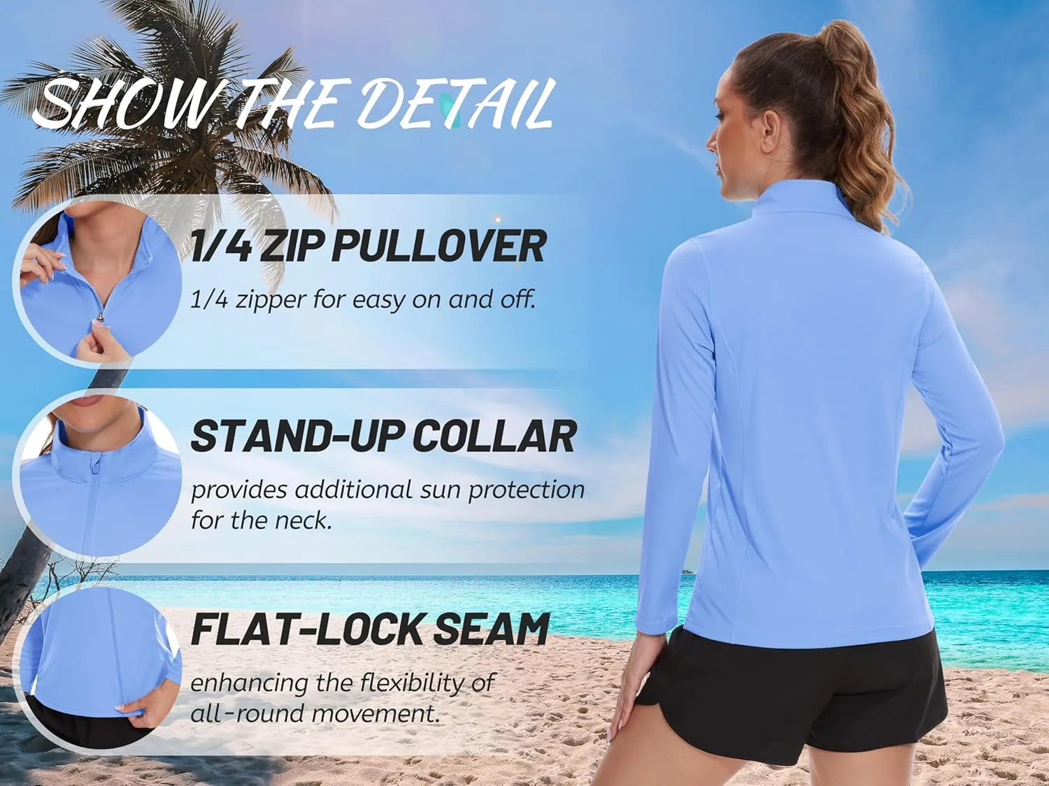 TACVASEN Women's Quarter Zip Pullover Golf Shirts UPF 50  Long Sleeve Sun Shirts UV Protection Workout Tops
