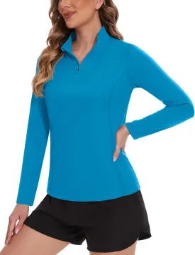 TACVASEN Women's Quarter Zip Pullover Golf Shirts UPF 50  Long Sleeve Sun Shirts UV Protection Workout Tops
