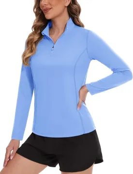 TACVASEN Women's Quarter Zip Pullover Golf Shirts UPF 50  Long Sleeve Sun Shirts UV Protection Workout Tops