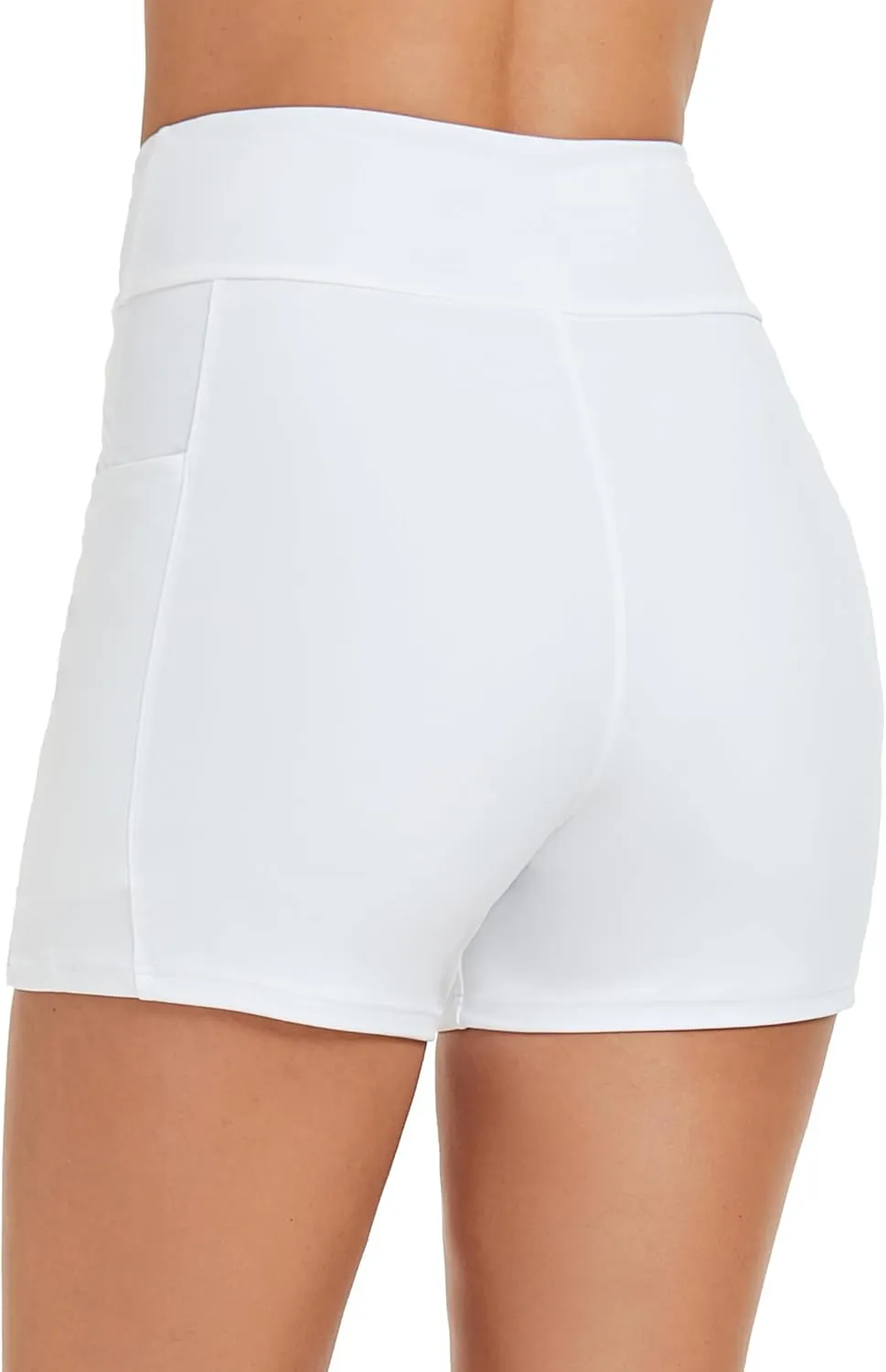 Tournesol Women's 4" Swim Shorts High Waisted Swimsuit Bottoms Cross Waist Bathing Suit Swimwear Boy Shorts with Pocket