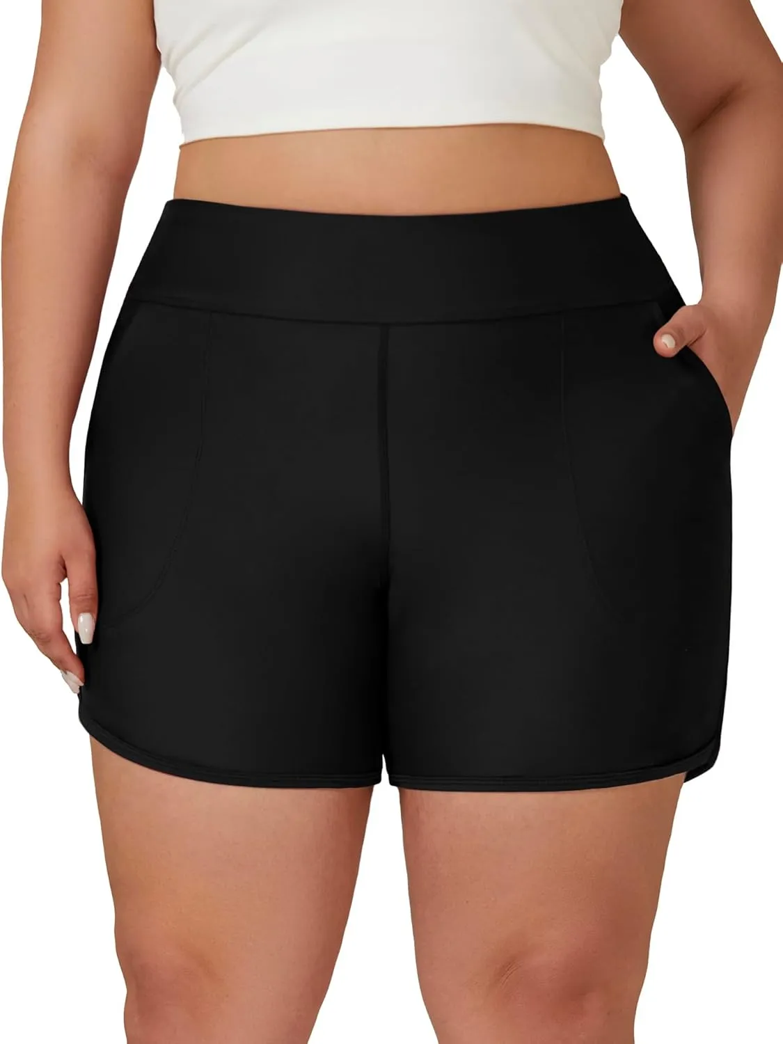 Tournesol Women's Plus Size Swim Shorts High Waisted Board Shorts UPF50  Bathing Suit Bottoms with Pockets 1X-5X